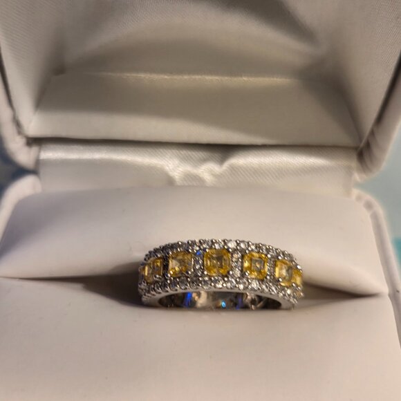 Suzy Levian Sterling Silver CZ Yellow and White Modern Eternity Band - 6 - Picture 4 of 7
